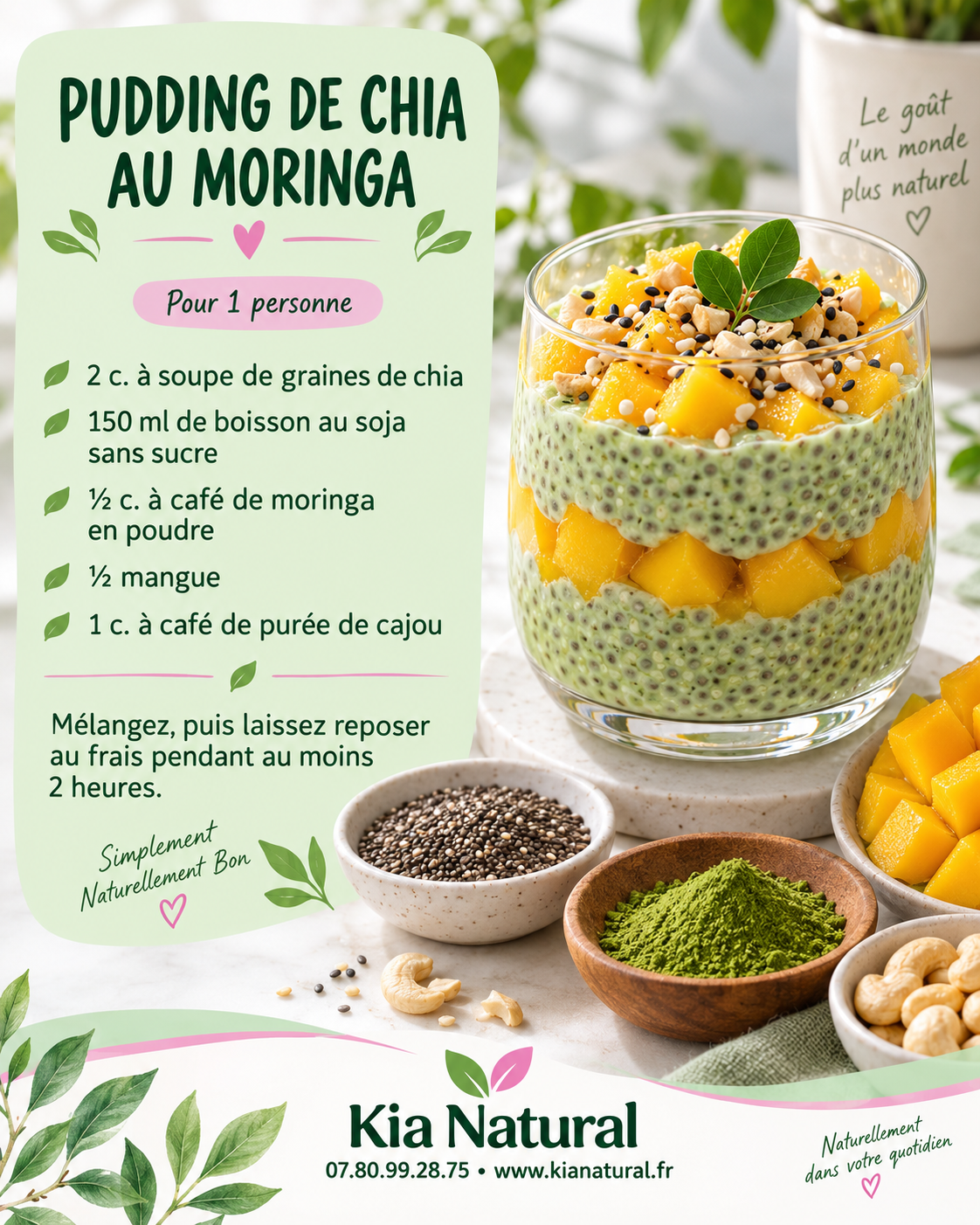 Dessert pudding de chia au moringa